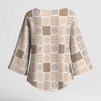 Hawaiian Palaka Quilt Pattern Kimono Sleeve Blouse Hawaii Culture Tropical Flowers Mix - Polynesian Pride