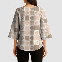 Hawaiian Palaka Quilt Pattern Kimono Sleeve Blouse Hawaii Culture Tropical Flowers Mix - Polynesian Pride