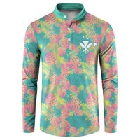 Seamless Hawaiian Quilt Pattern Button Sweatshirt Hawaii Culture Palm Leaf Tropical - Polynesian Pride