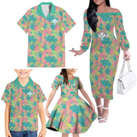 Seamless Hawaiian Quilt Pattern Family Matching Off The Shoulder Long Sleeve Dress and Hawaiian Shirt Hawaii Culture Palm Leaf Tropical - Polynesian Pride