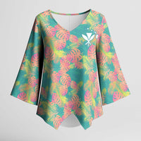 Seamless Hawaiian Quilt Pattern Kimono Sleeve Blouse Hawaii Culture Palm Leaf Tropical - Polynesian Pride