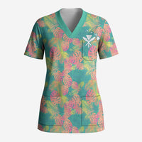 Personalised Seamless Hawaiian Quilt Pattern Scrub Top Hawaii Culture Palm Leaf Tropical LT9 Adult Beige - Polynesian Pride