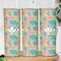 Seamless Hawaiian Quilt Pattern Skinny Tumbler Hawaii Culture Palm Leaf Tropical - Polynesian Pride