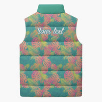 Seamless Hawaiian Quilt Pattern Sleeveless Puffer Jacket Hawaii Culture Palm Leaf Tropical - Polynesian Pride