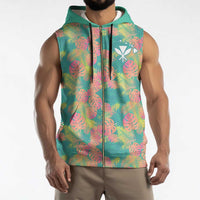 Personalised Seamless Hawaiian Quilt Pattern Sleeveless Zip Hoodie Hawaii Culture Palm Leaf Tropical LT9 - Polynesian Pride