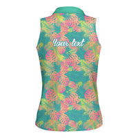 Seamless Hawaiian Quilt Pattern Women Sleeveless Polo Shirt Hawaii Culture Palm Leaf Tropical - Polynesian Pride