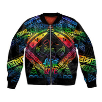 Tonga LGBT Bomber Jacket Love Is Love Ngatu Rainbow Water Color LT9 Unisex Black - Polynesian Pride