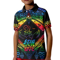 Tonga LGBT Kid Polo Shirt Love Is Love Ngatu Rainbow Water Color LT9 Kid Black - Polynesian Pride