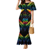 Tonga LGBT Mermaid Dress Love Is Love Ngatu Rainbow Water Color LT9 Women Black - Polynesian Pride