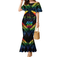 Tonga LGBT Mermaid Dress Love Is Love Ngatu Rainbow Water Color LT9 Women Black - Polynesian Pride