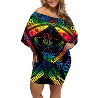 Tonga LGBT Off Shoulder Short Dress Love Is Love Ngatu Rainbow Water Color LT9 Women Black - Polynesian Pride