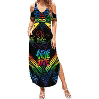 Tonga LGBT Summer Maxi Dress Love Is Love Ngatu Rainbow Water Color LT9 Women Black - Polynesian Pride