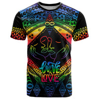 Tonga LGBT T Shirt Love Is Love Ngatu Rainbow Water Color LT9 Black - Polynesian Pride