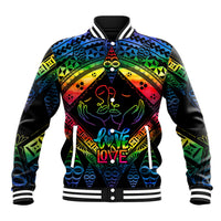Personalised Tonga LGBT Baseball Jacket Love Is Love Ngatu Rainbow Water Color LT9 Unisex Black - Polynesian Pride