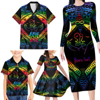 Personalised Tonga LGBT Family Matching Long Sleeve Bodycon Dress and Hawaiian Shirt Love Is Love Ngatu Rainbow Water Color LT9 - Polynesian Pride