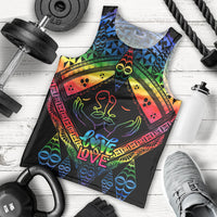 Personalised Tonga LGBT Men Tank Top Love Is Love Ngatu Rainbow Water Color LT9 Black - Polynesian Pride