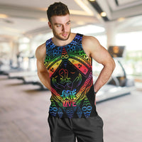Personalised Tonga LGBT Men Tank Top Love Is Love Ngatu Rainbow Water Color LT9 - Polynesian Pride