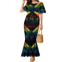 Personalised Tonga LGBT Mermaid Dress Love Is Love Ngatu Rainbow Water Color LT9 Women Black - Polynesian Pride