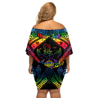Personalised Tonga LGBT Off Shoulder Short Dress Love Is Love Ngatu Rainbow Water Color LT9 - Polynesian Pride