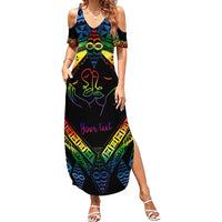 Personalised Tonga LGBT Summer Maxi Dress Love Is Love Ngatu Rainbow Water Color LT9 Women Black - Polynesian Pride