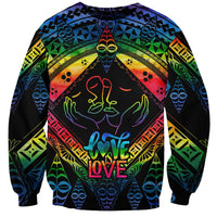 Personalised Tonga LGBT Sweatshirt Love Is Love Ngatu Rainbow Water Color LT9 Unisex Black - Polynesian Pride