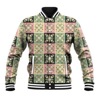 Seamless Pattern Maile and Pikake Lei Baseball Jacket Squares Maile Leaf LT9 Unisex Green - Polynesian Pride