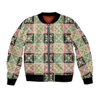 Seamless Pattern Maile and Pikake Lei Bomber Jacket Squares Maile Leaf - Polynesian Pride