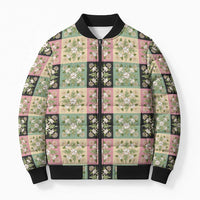 Seamless Pattern Maile and Pikake Lei Bomber Puffer Jacket Squares Maile Leaf LT9 Unisex Green - Polynesian Pride