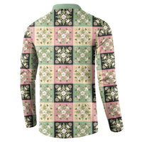 Seamless Pattern Maile and Pikake Lei Button Sweatshirt Squares Maile Leaf LT9 - Polynesian Pride
