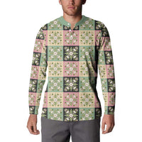 Seamless Pattern Maile and Pikake Lei Button Sweatshirt Squares Maile Leaf LT9 - Polynesian Pride