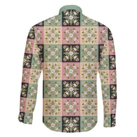 Seamless Pattern Maile and Pikake Lei Family Matching Off The Shoulder Long Sleeve Dress and Hawaiian Shirt Squares Maile Leaf - Polynesian Pride