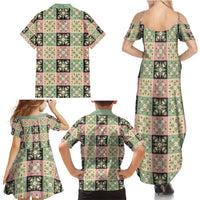 Seamless Pattern Maile and Pikake Lei Family Matching Summer Maxi Dress and Hawaiian Shirt Squares Maile Leaf - Polynesian Pride