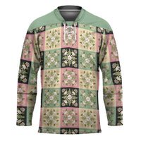 Seamless Pattern Maile and Pikake Lei Hockey Jersey Squares Maile Leaf LT9 Unisex Green - Polynesian Pride