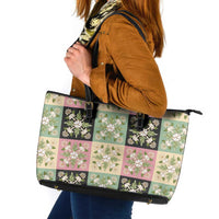 Seamless Pattern Maile and Pikake Lei Leather Tote Bag Squares Maile Leaf - Polynesian Pride
