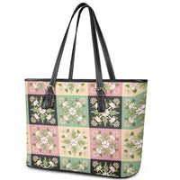 Seamless Pattern Maile and Pikake Lei Leather Tote Bag Squares Maile Leaf - Polynesian Pride