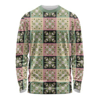 Seamless Pattern Maile and Pikake Lei Long Sleeve Shirt Squares Maile Leaf LT9 Unisex Green - Polynesian Pride