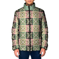 Seamless Pattern Maile and Pikake Lei Padded Jacket Squares Maile Leaf LT9 Men Green - Polynesian Pride