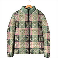 Seamless Pattern Maile and Pikake Lei Padded Jacket Squares Maile Leaf LT9 - Polynesian Pride
