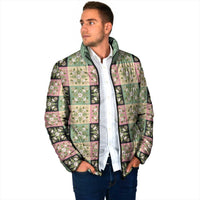 Seamless Pattern Maile and Pikake Lei Padded Jacket Squares Maile Leaf LT9 - Polynesian Pride