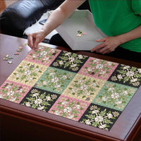 Seamless Pattern Maile and Pikake Lei Puzzle Squares Maile Leaf LT9 - Polynesian Pride