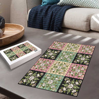 Seamless Pattern Maile and Pikake Lei Puzzle Squares Maile Leaf LT9 - Polynesian Pride