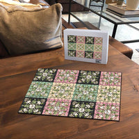 Seamless Pattern Maile and Pikake Lei Puzzle Squares Maile Leaf LT9 - Polynesian Pride