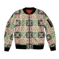 Seamless Pattern Maile and Pikake Lei Sleeve Zip Bomber Jacket Squares Maile Leaf - Polynesian Pride
