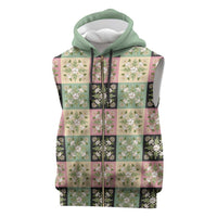 Seamless Pattern Maile and Pikake Lei Sleeveless Zip Hoodie Squares Maile Leaf LT9 Green - Polynesian Pride