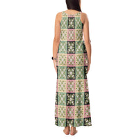 Seamless Pattern Maile and Pikake Lei Tank Maxi Dress Squares Maile Leaf - Polynesian Pride