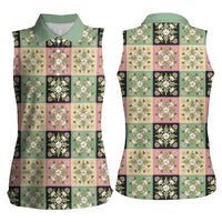 Seamless Pattern Maile and Pikake Lei Women Sleeveless Polo Shirt Squares Maile Leaf LT9 - Polynesian Pride