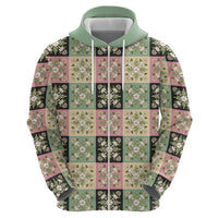 Seamless Pattern Maile and Pikake Lei Zip Hoodie Squares Maile Leaf - Polynesian Pride