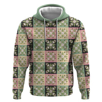 Seamless Pattern Maile and Pikake Lei Zip Hoodie Squares Maile Leaf - Polynesian Pride