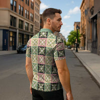 Seamless Pattern Maile and Pikake Lei Zipper Polo Shirt Squares Maile Leaf LT9 - Polynesian Pride