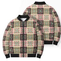 Seamless Pattern Pikake Lei Bomber Puffer Jacket Floral Squares Pikake LT9 - Polynesian Pride